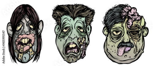 3 Gruesome Zombie Heads