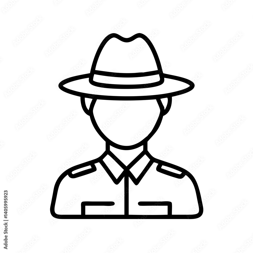 Line art drawing of a man in uniform with hat vector illustration icon design template Line art drawing of a man in uniform with hat vector illustration icon design template