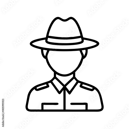 Line art drawing of a man in uniform with hat vector illustration icon design template