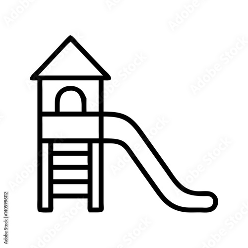 Playground slide set for kids outdoor play area equipment vector line art illustration design idea
