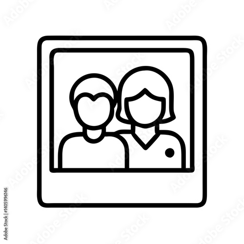 Family photo frame icon vector illustration, couple portrait in instant picture frame design concept