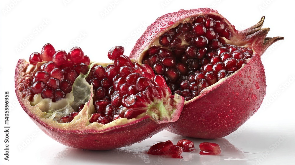 Sliced Pomegranate with Seeds Isolated on White Background Sliced Pomegranate with Seeds Isolated on White Background