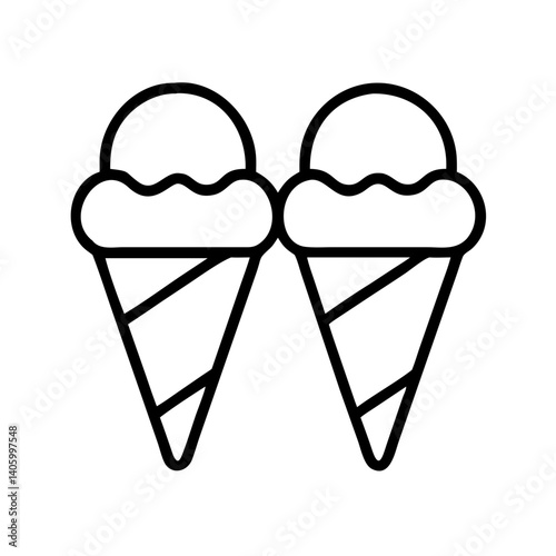Ice cream cone vector illustration two scoops dessert summer treat sweet food graphic design element line art
