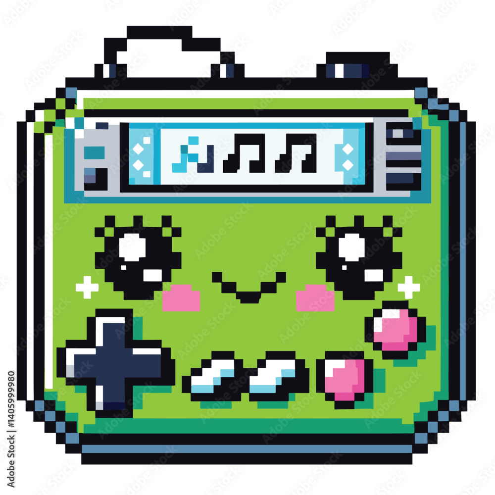 Obraz premium Cute Retro Game Console with Kawaii Face - Pixel Art Illustration