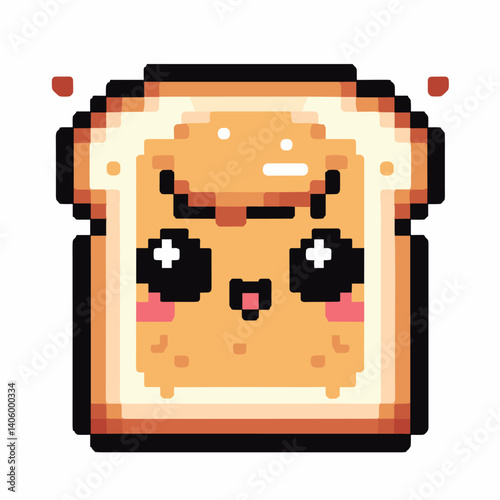 Cute Smiling Bread Slice Pixel Art Illustration for Retro Gaming Enthusiasts