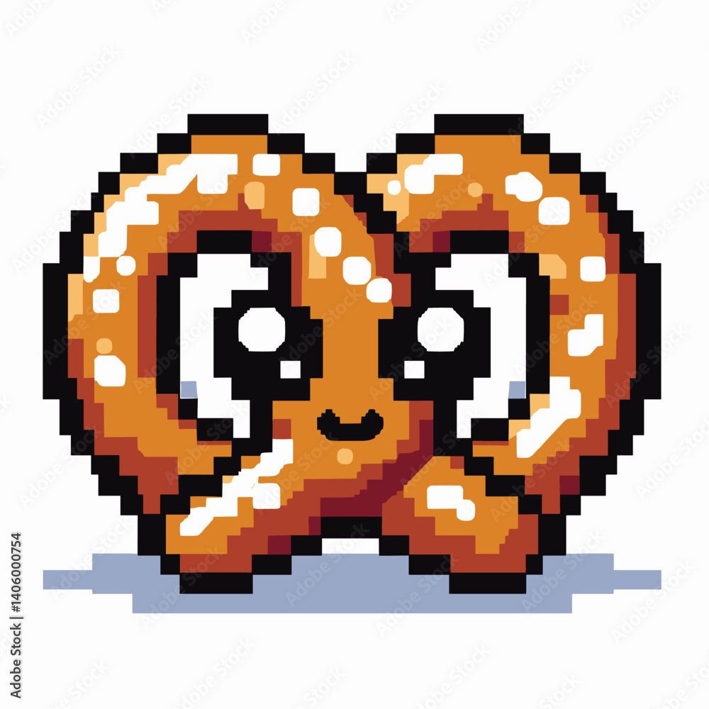 Obraz premium Cute Pixel Art Pretzel with Happy Face - Retro 8-Bit Style