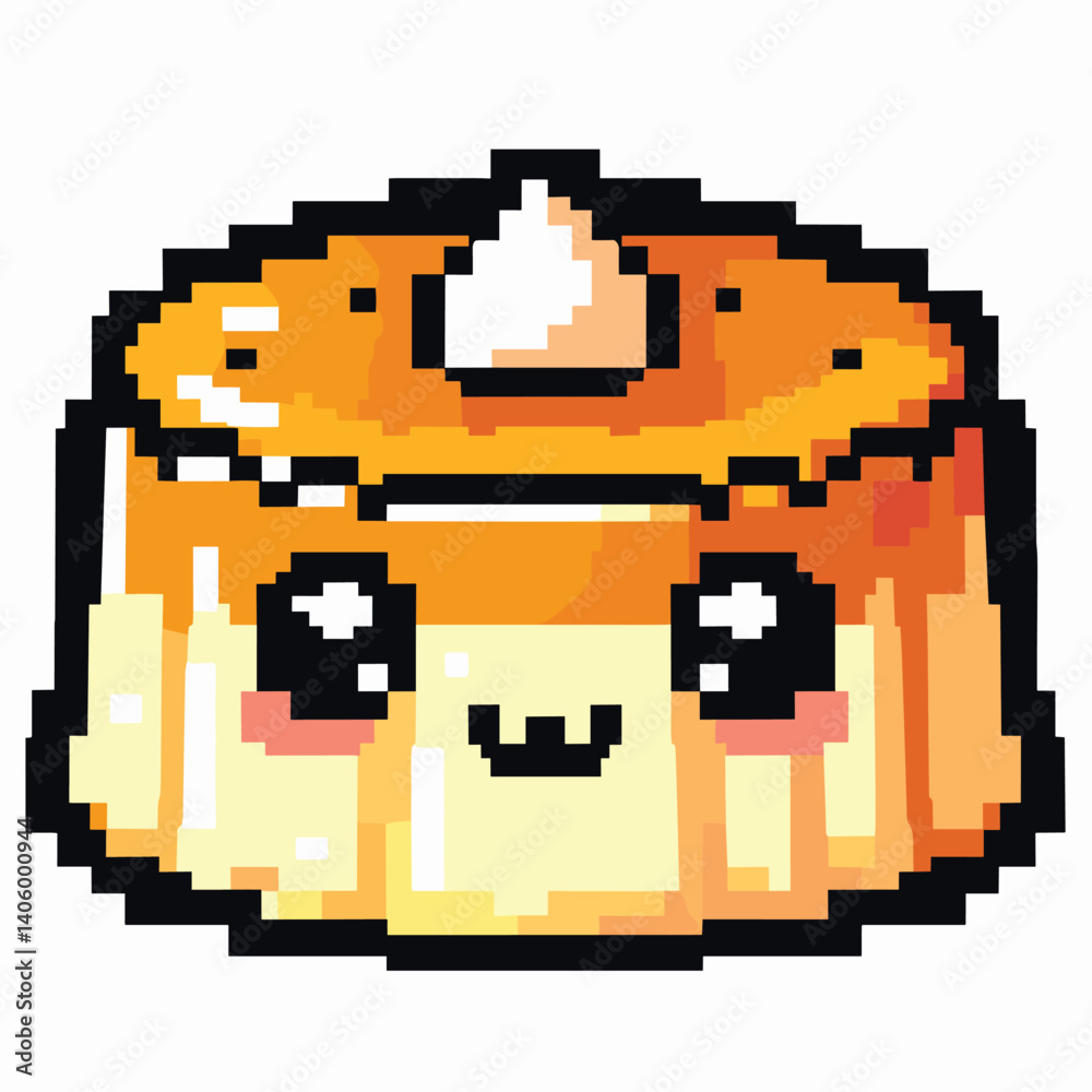 Obraz premium Cute Kawaii Pixel Pancake Illustration with Smiling Face