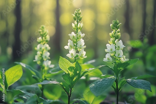Fresh spring forest emerging green buds vibrant wildflowers and the sweet sound of nature awakening in a lively rejuvenating scene