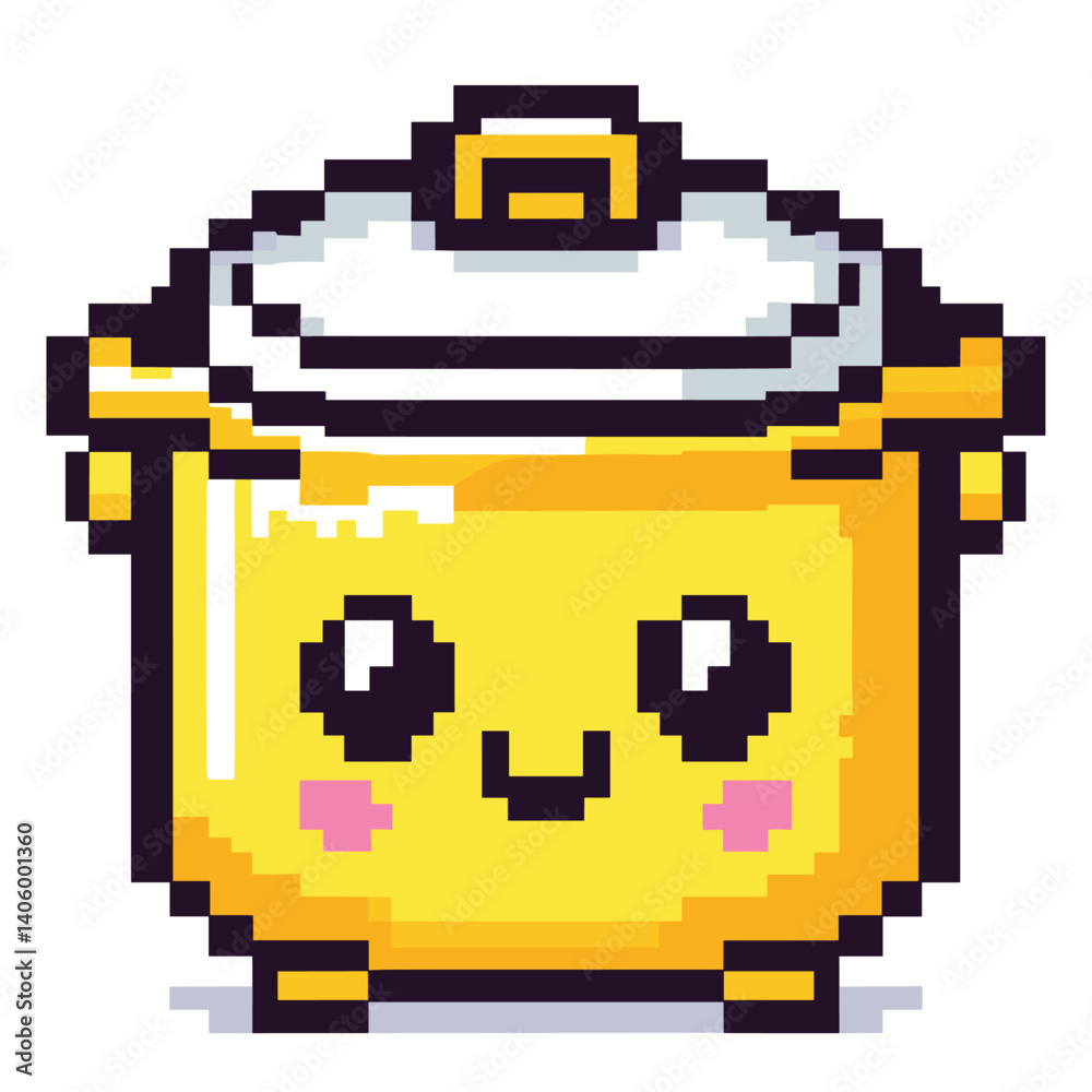 Fototapeta premium Cute Yellow Cooking Pot Illustration in Pixel Art Style