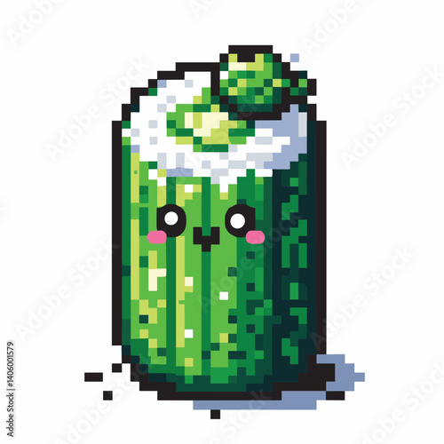 Cute Pixel Art Cactus with Snow and Smiling Face