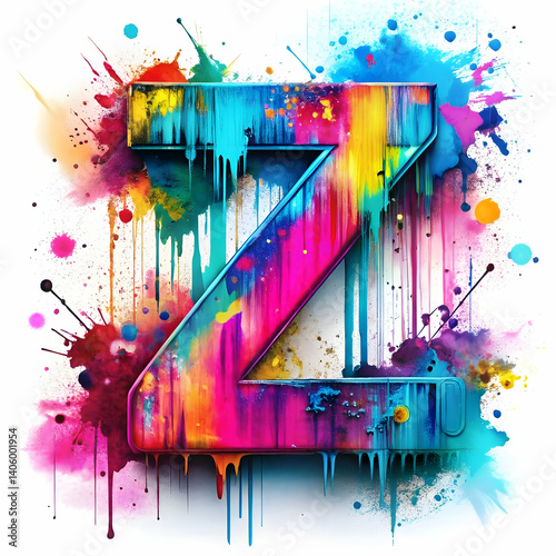 Colorful Z letter on paint splashes background, typography