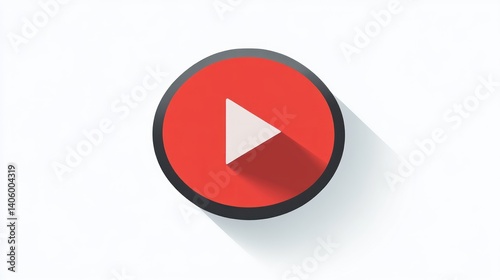 Free Download Red Play Button Icon with Shadow Modern Design for Media Playback Digital Interface Element - GFXLoad