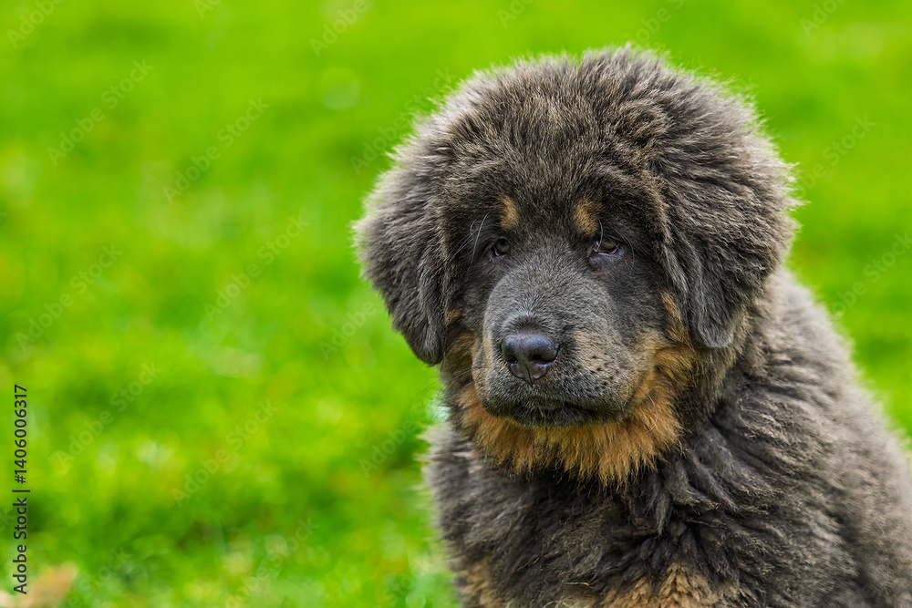 Fototapeta premium The Tibetan Mastiff puppy portrait close up