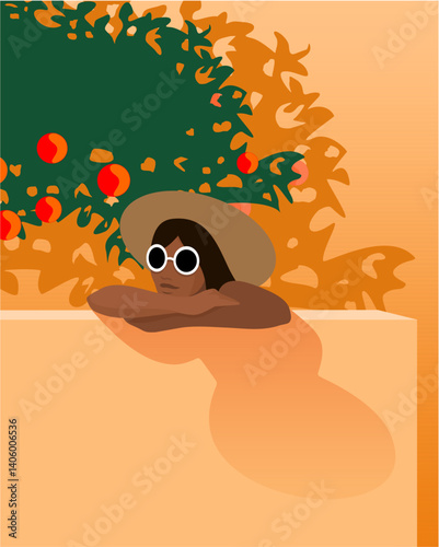 Woman with hat behind the wall