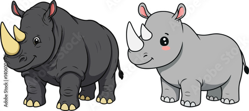 Cute & Funny Cartoon Rhino Characters Vector Set – Adorable Animal Clipart Collection