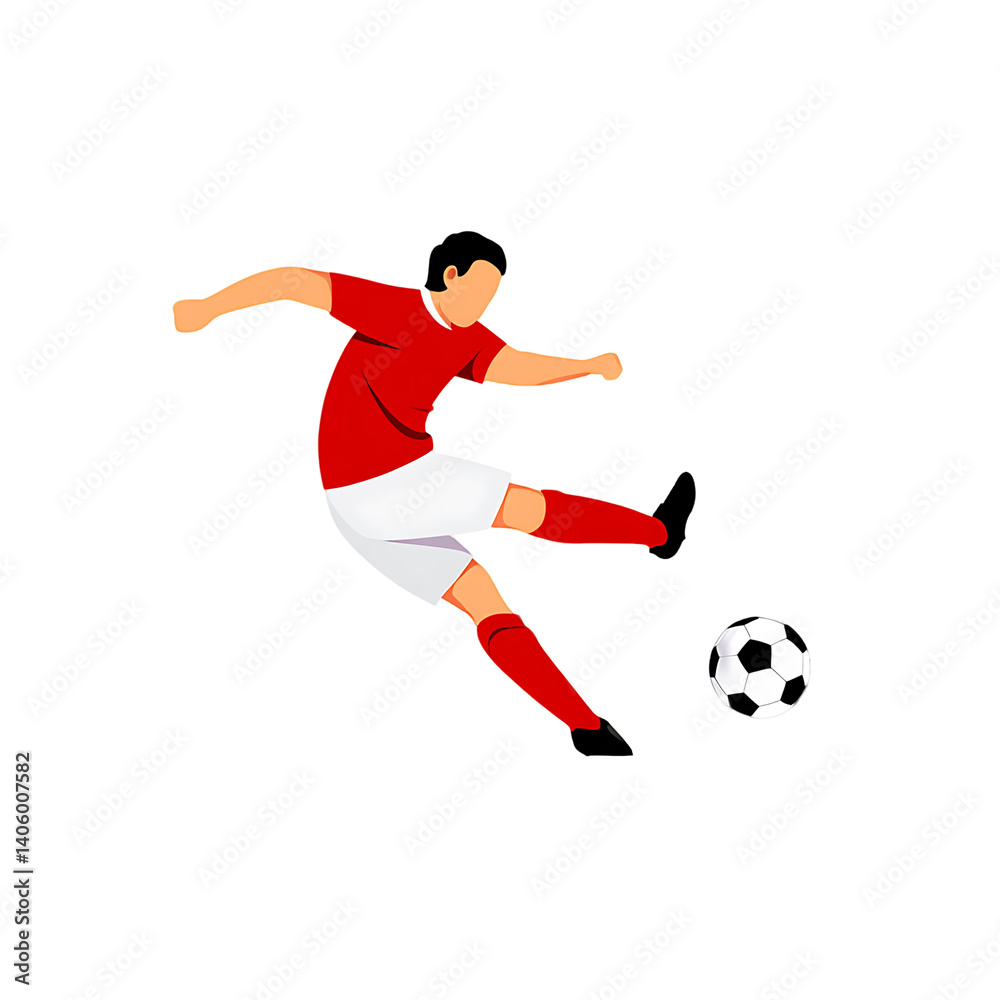 Soccer player in action, kicking the ball with impressive force and focus in a vivid display. Soccer player in action, kicking the ball with impressive force and focus in a vivid display.