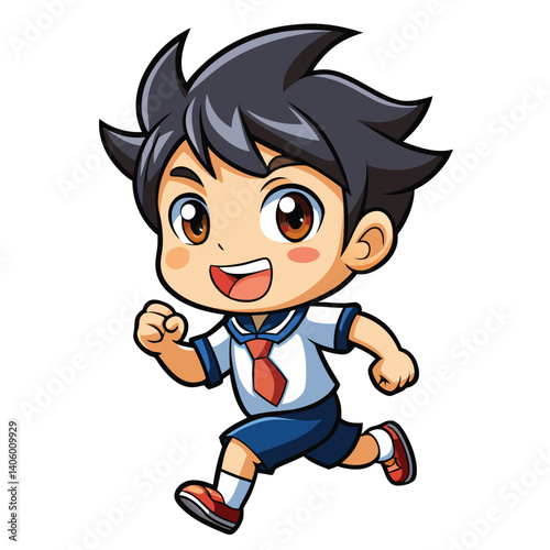Cartoon boy in school uniform running