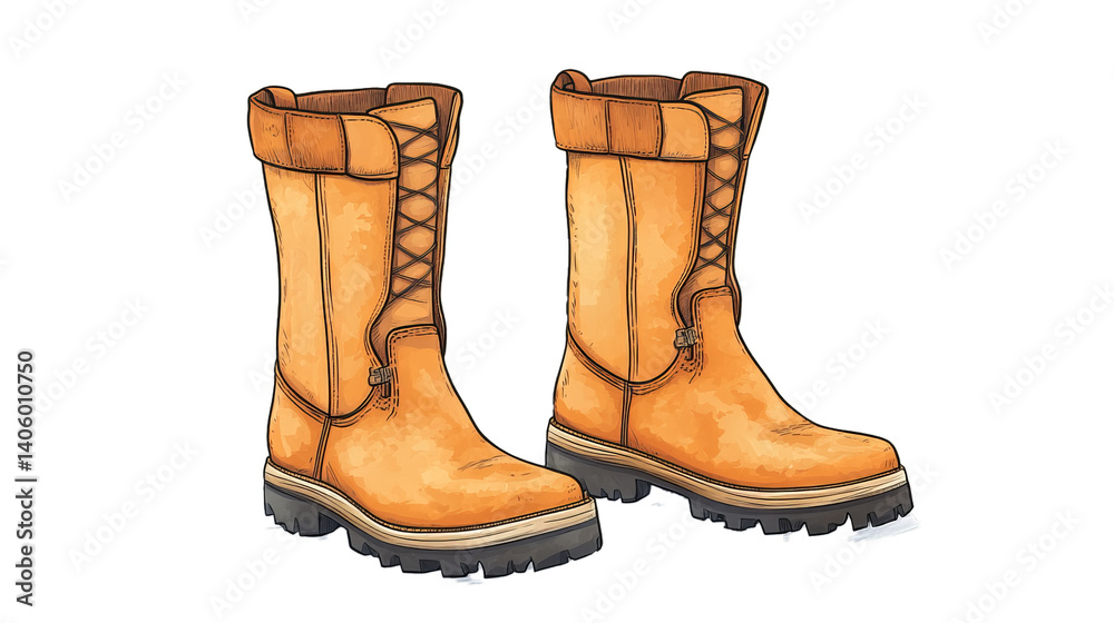 Women's demi-season high boots isolated on white background
