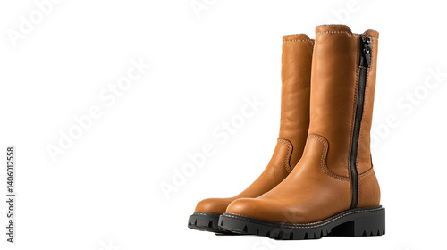 Obraz na płótnie Women's demi-season high boots isolated on white background w salonie