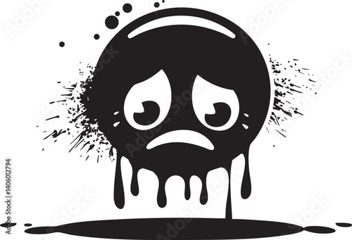 A sad dripping face illustration representing deep emotion and negativity in a simplistic style.