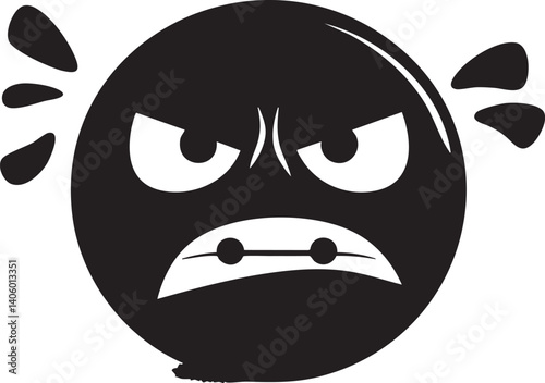 An expressive angry emoticon featuring a frowning face and intense eyes.