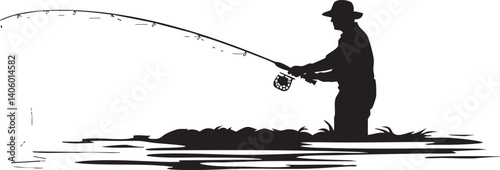 A silhouette of a fisherman casting his line into the water, capturing the essence of fishing.