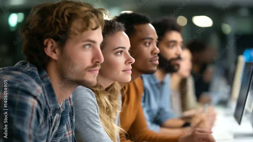 A multicultural IT team brainstorming innovative software development solutions. A multicultural IT team brainstorming innovative software development solutions.