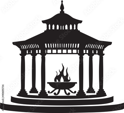 A stylish silhouette of a classic pavilion or gazebo in a park setting.