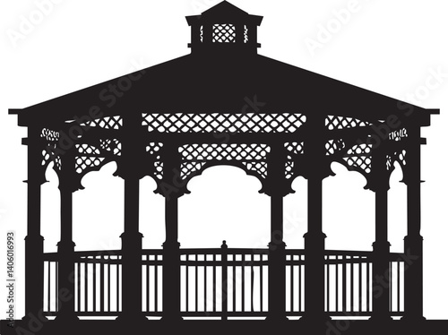 A decorative silhouette of a gazebo showcasing architectural elegance in outdoor spaces.