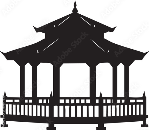A silhouette of a traditional pagoda structure, ideal for architectural and cultural contexts.