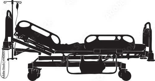 Silhouette of a hospital bed designed for patient care and medical treatment.