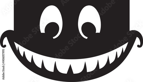 A playful cartoon smiley face with big eyes and sharp teeth, conveying humor and joy.