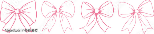 Set of pink flirty vintage satin bows.Y2k aesthetic ribbon, elegant accessory, pastel tie isolated on white background.