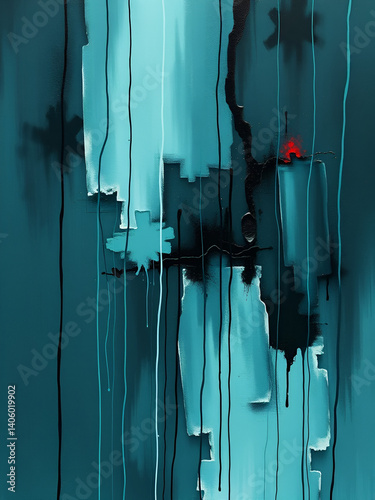 a grieving abstract piece with falling teal streaks