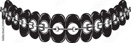 Illustration of orthodontic braces showcasing metal teeth aligners for dental care and treatment.
