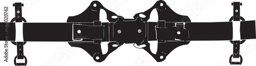 A durable black safety harness designed for outdoor activities and industrial use with adjustable straps.