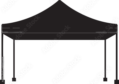 A black outdoor tent illustration designed for events and gatherings providing shade and shelter.