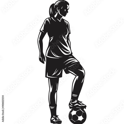 Female soccer player silhouette in ready stance vector illustration