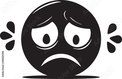 A simple black and white illustration of a sad emoticon with a frowning expression.