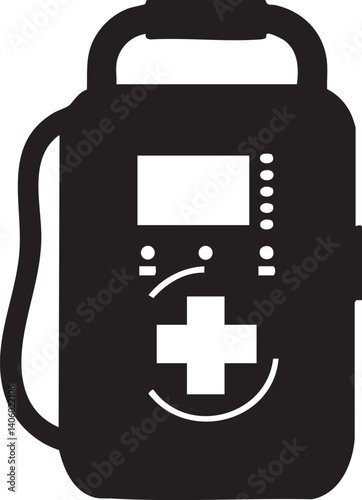 Illustration of a defibrillator device used in emergency medical situations for cardiac care.