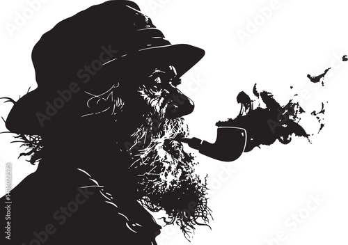 A silhouette of an older man with a beard smoking a pipe, showcasing vintage style.