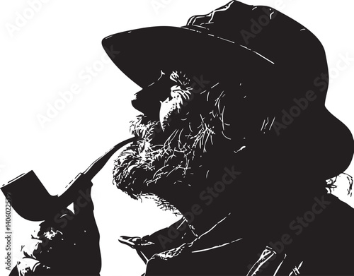 Silhouette of a man smoking a pipe, capturing a vintage and thoughtful essence.