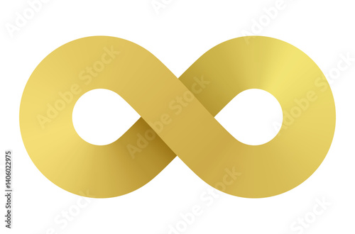 Gold sign, autism instead symbol, icon infinity, curve smooth line, luminous tube with gradient. Element with swirled golden ribbon shape with loop on transparent background. Vector EPS10