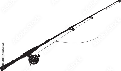 Silhouette of a fishing rod and reel against a plain background for outdoor enthusiasts.