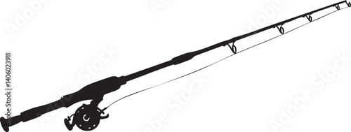 Silhouette of a fishing rod with reel showcasing outdoor sports equipment for anglers