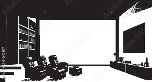 Stylish modern living room design featuring comfortable recliners and a large screen for entertainment.