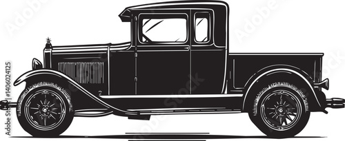 A detailed illustration of a vintage pickup truck in a classic style.