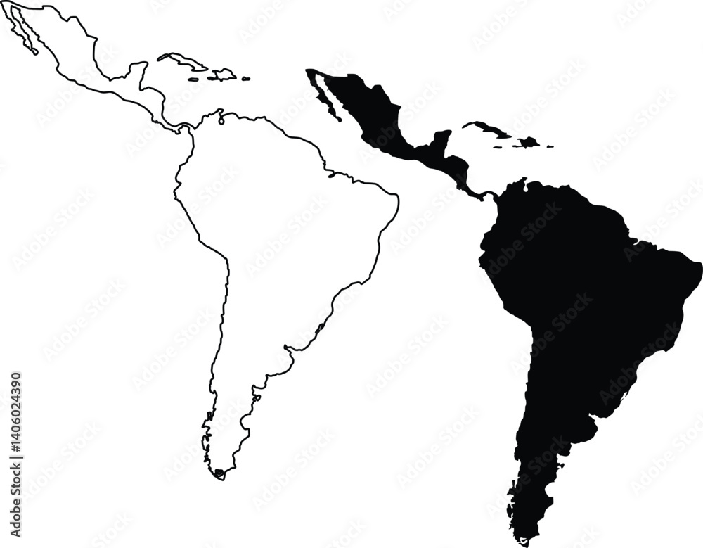 Fototapeta premium South America Map Silhouette Flat and Outline Design