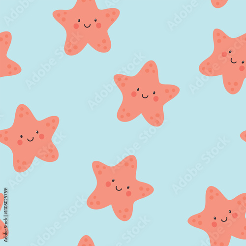 Seamless pattern with cute starfish. Summer marine background. Vector illustration. It can be used for wallpapers, wrapping, cards, patterns for clothes and other.