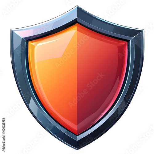 Obraz na płótnie vibrant, glossy shield icon with gradient orange and red center, encased in sleek metallic blue frame, symbolizing protection and security w salonie